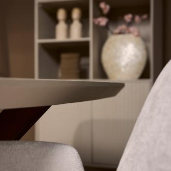 Ovale eetkamertafel mangohout zandbeige brons onderstel 280 cm