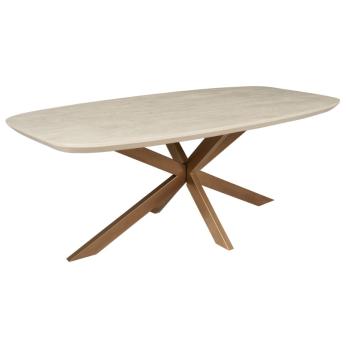 Ovale eetkamertafel mangohout zandbeige brons onderstel 280 cm