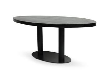 Ovale tafel 240 zwart mangohout met kolomvoet