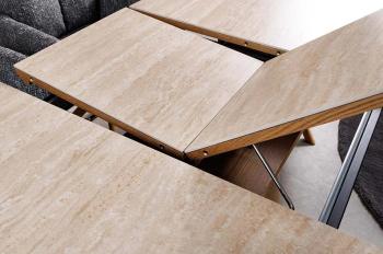 Ovale uitschuifbare tafel eiken keramiek travertin 160-200 cm