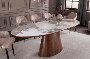 Ovale uitschuifbare tafel walnoot taupe keramiek 160-200 cm