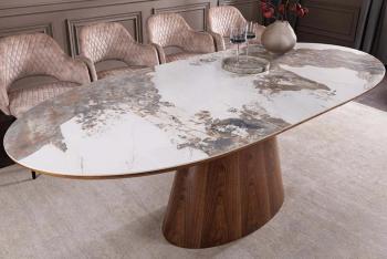 Ovale uitschuifbare tafel walnoot taupe keramiek 160-200 cm