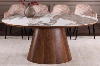 Ovale uitschuifbare tafel walnoot taupe keramiek 160-200 cm