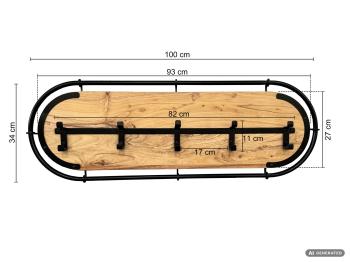 ovale wandkapstok metaal acaciahout 100 cm