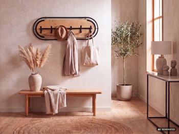 ovale wandkapstok acaciahout metaal 120 cm