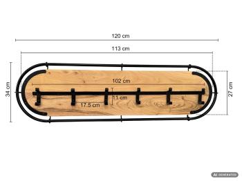 ovale wandkapstok acaciahout metaal 120 cm
