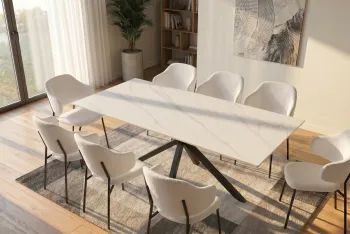 Eettafel keramiek wit marmerlook 180x90 cm