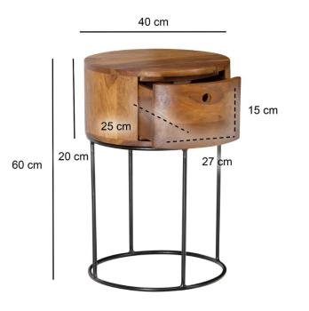 rond nachtkastje massief sheesham hout