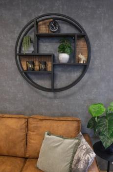 Zwevend rond wandrek mangohout en metaal 75 cm