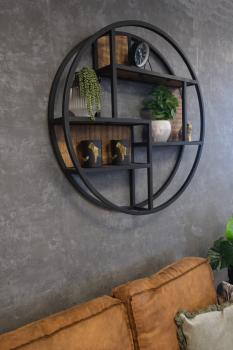 Zwevend rond wandrek mangohout en metaal 75 cm
