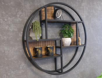 Zwevend rond wandrek mangohout metaal 95 cm