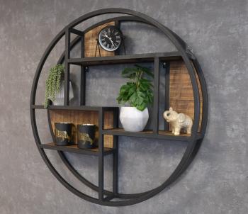 Zwevend rond wandrek mangohout metaal 95 cm