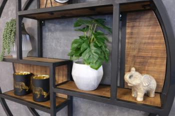 Zwevend rond wandrek mangohout metaal 95 cm