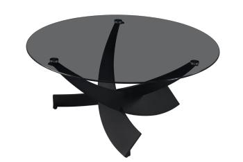 Design salontafel grijs glas 90 cm zwart onderstel