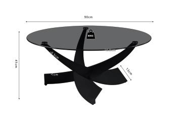 Design salontafel grijs glas 90 cm zwart onderstel