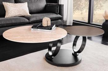 Draaibare salontafel travertin en roestlook keramiek 80-133 cm 
