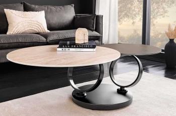 Draaibare salontafel travertin en roestlook keramiek 80-133 cm 