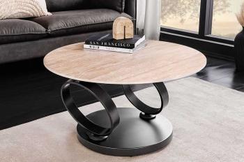 Draaibare salontafel travertin en roestlook keramiek 80-133 cm 