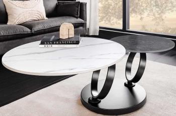 keramiek salontafel draaibaar wit en grijs keramiek 80-133 cm