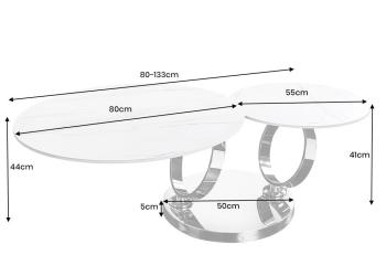 Draaibare salontafel wit keramiek 80-133 cm