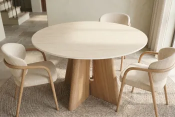 ronde eettafel eiken met travertin keramiek 120 cm