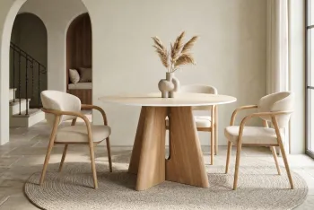 ronde eettafel eiken met travertin keramiek 120 cm