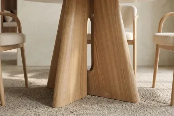 ronde eettafel eiken met travertin keramiek 120 cm