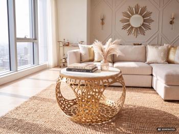 ronde metalen salontafel goud wit marmer 60 cm