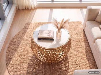 ronde metalen salontafel goud wit marmer 60 cm