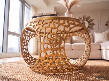 ronde metalen salontafel goud wit marmer 60 cm