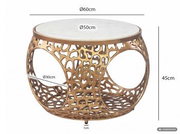 ronde metalen salontafel goud wit marmer 60 cm