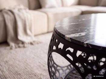 ronde metalen salontafel zwart marmer 60cm