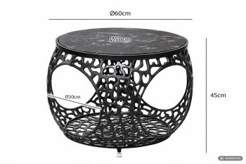 ronde metalen salontafel zwart marmer 60cm