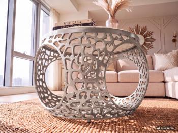 ronde metalen salontafel zilver wit marmer 60 cm