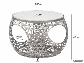 ronde metalen salontafel zilver wit marmer 60 cm