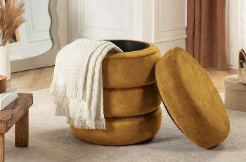 hocker met opbergruimte geel fluweel 49 cm