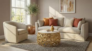 Ronde salontafel goudkleurig met wit marmer 60 cm