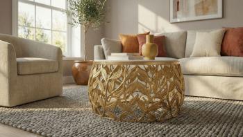 Ronde salontafel goudkleurig met wit marmer 60 cm