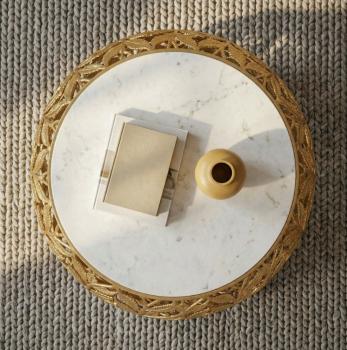 Ronde salontafel goudkleurig met wit marmer 60 cm