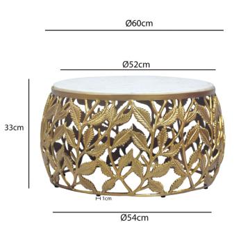 Ronde salontafel goudkleurig met wit marmer 60 cm