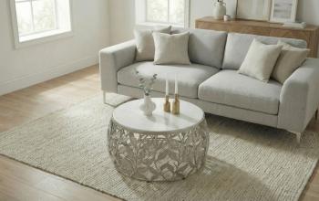 Ronde salontafel zilver met wit marmer 60 cm