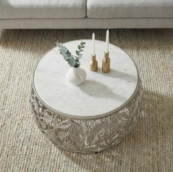 Ronde salontafel zilver met wit marmer 60 cm