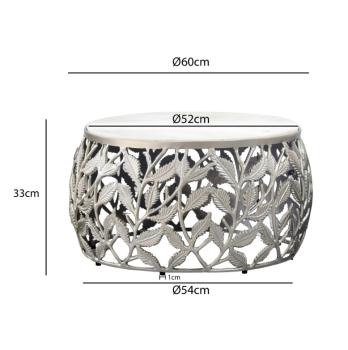 Ronde salontafel zilver met wit marmer 60 cm