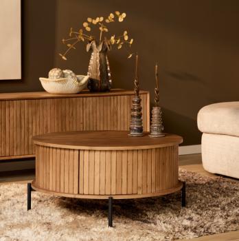 Ronde salontafel met laden mangohout 80 cm
