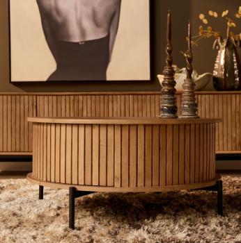 Ronde salontafel met laden mangohout 80 cm