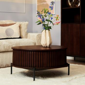 ronde salontafel donkerbruin mangohout 80 cm