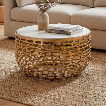 Salontafel goud marmer wit 60cm