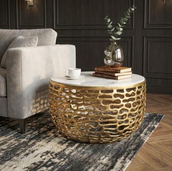 Salontafel goud marmer wit 60cm