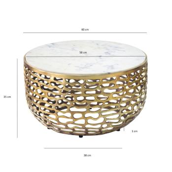 Salontafel goud marmer wit 60cm