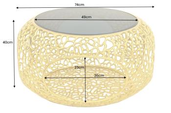 Ronde Salontafel metaal goud met zwart glas 74 cm